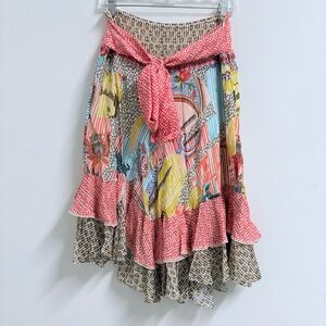 Anthropologie Bhanuni By Jyoti Camella Midi Skirt Size 6 Tie Waist Tiered Artsy